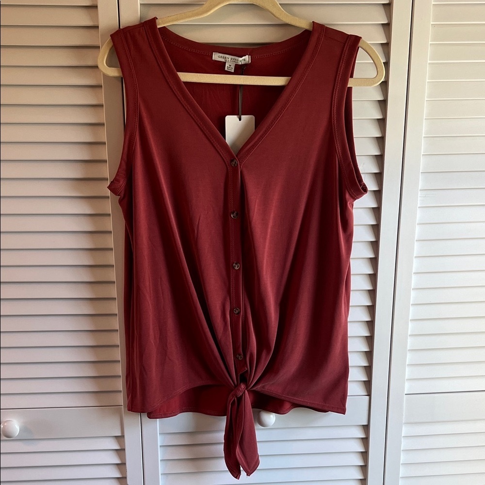 Green Envelope Sleeveless Tie-Front Blouse